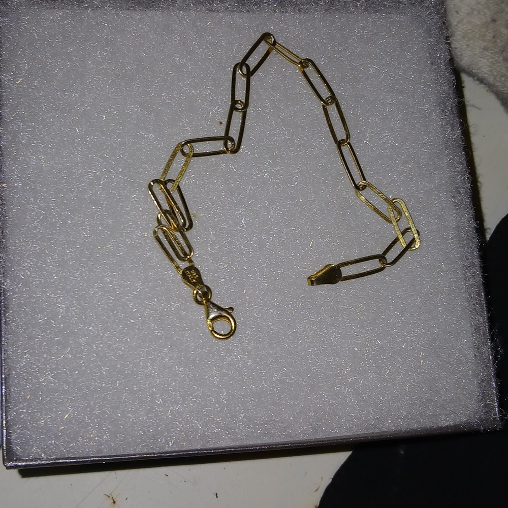 925 Italy gold tone paperclip style bracelet
